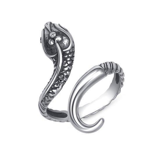 Silver 925 Rhodium Plated Oxidized Snake Ring. OBY133