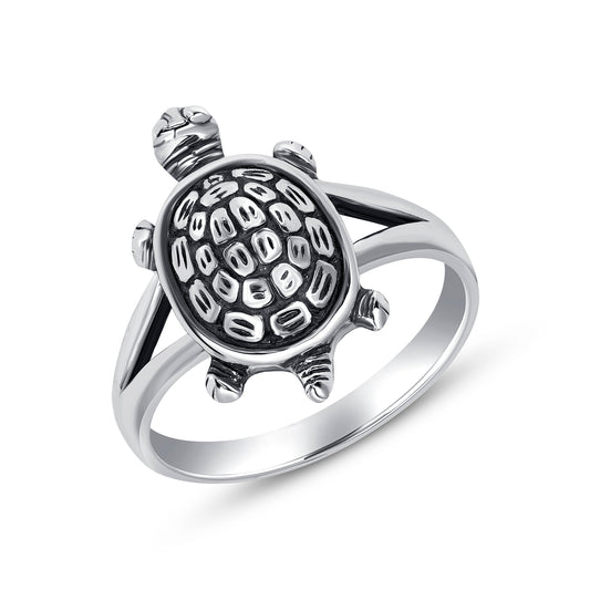 Silver 925 Rhodium Plated Oxidized Turtle Ring. OBY135