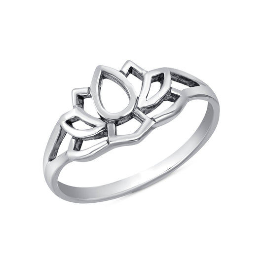 Silver 925 Rhodium Plated Oxidized Leaf Ring. OBY139