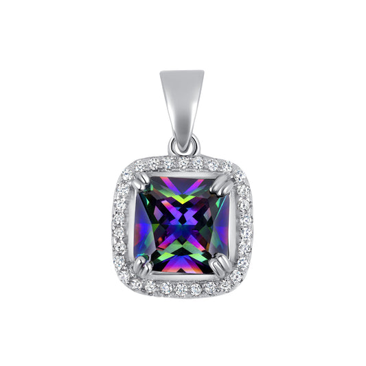 Silver 925 Rhodium Plated Mystic Topaz Cubic Zirconia Set. PS0558C1