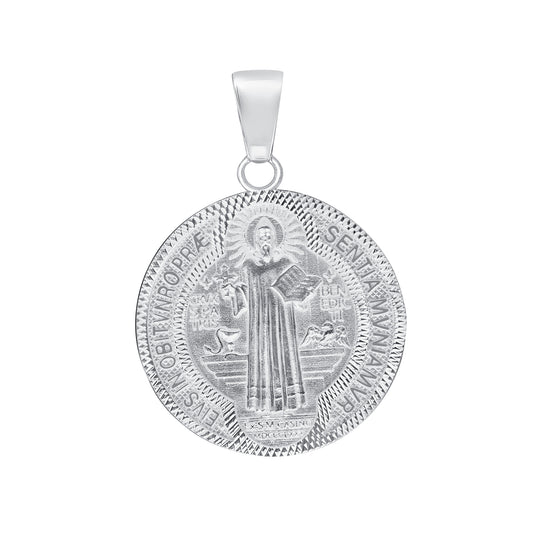 Silver 925 St. Benedict (San Benito) Double Sided Diamond Cut Medal. SANBEN08