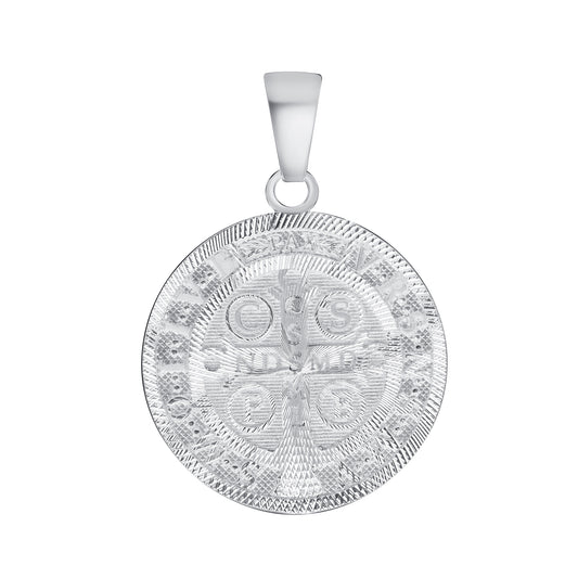 Silver 925 St. Benedict (San Benito) Double Sided Diamond Cut Medal. SANBEN08