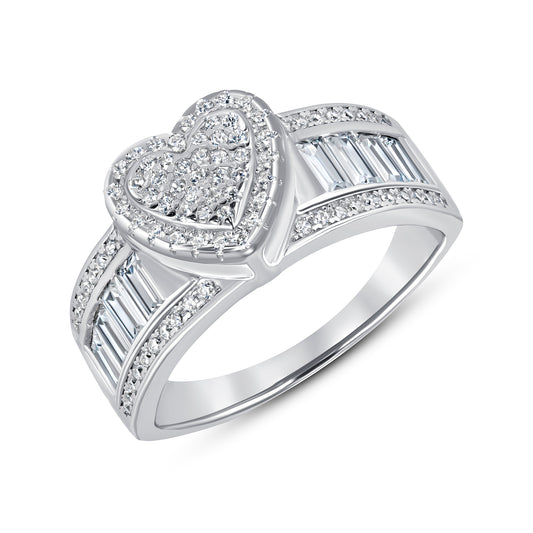 925 Silver Rhodium Plated Clear Micro Pave Cubic Zirconia Heart Ring. SQR00100