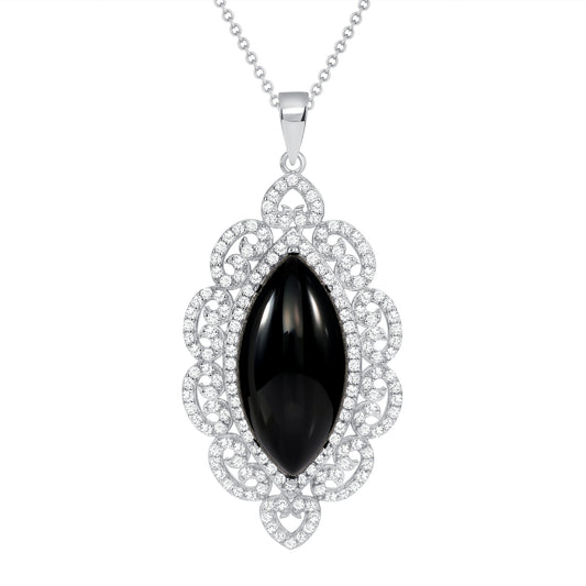 Silver 925 Rhodium Plated Oval Black Cubic Zirconia Set. SETBP13170BLK