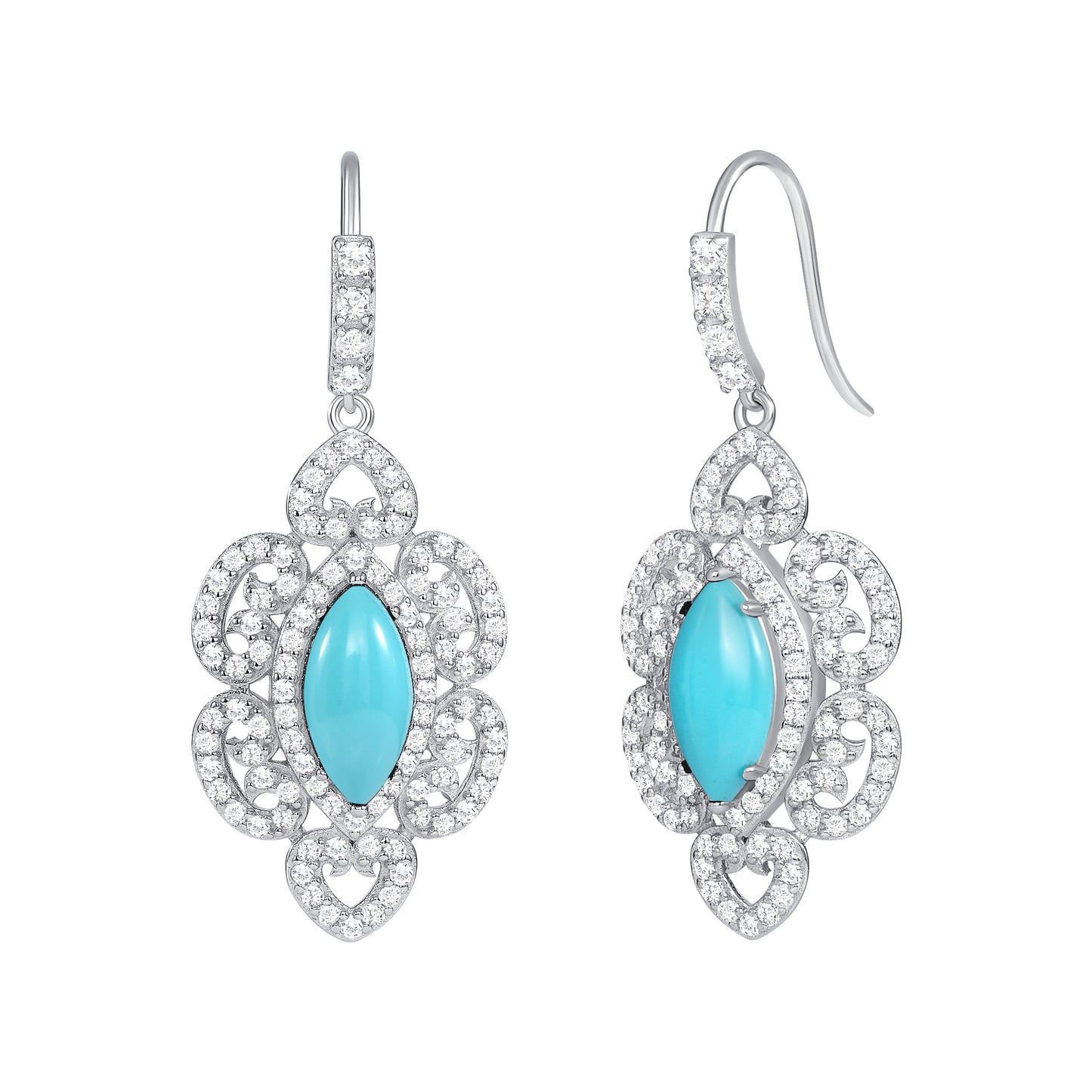 Silver 925 Rhodium Plated Oval Turquoise Cubic Zirconia Set. SETBP13170TQ