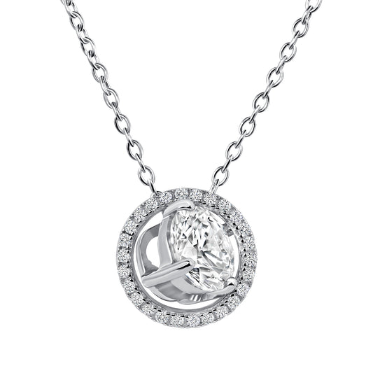 Silver 925 Rhodium Plated Clear Cubic Zirconia Round Shape Set. SETBN3371