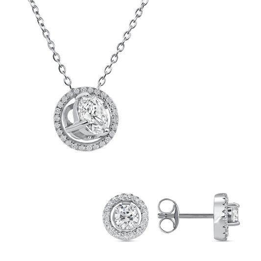 Silver 925 Rhodium Plated Clear Cubic Zirconia Round Shape Set. SETBN3371