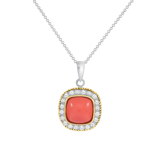 Silver 925 Two Tone Plated Square Coral Cubic Zirconia Set. SETBP13305COL
