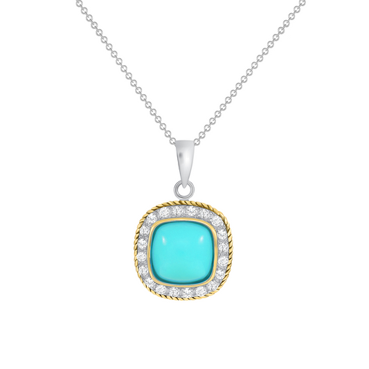 Silver 925 Two Tone Plated Square Turquoise Cubic Zirconia Set. SETBP13305TQ