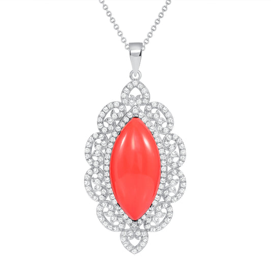 Silver 925 Rhodium Plated Oval Coral Cubic Zirconia Set. SETBP13170COL
