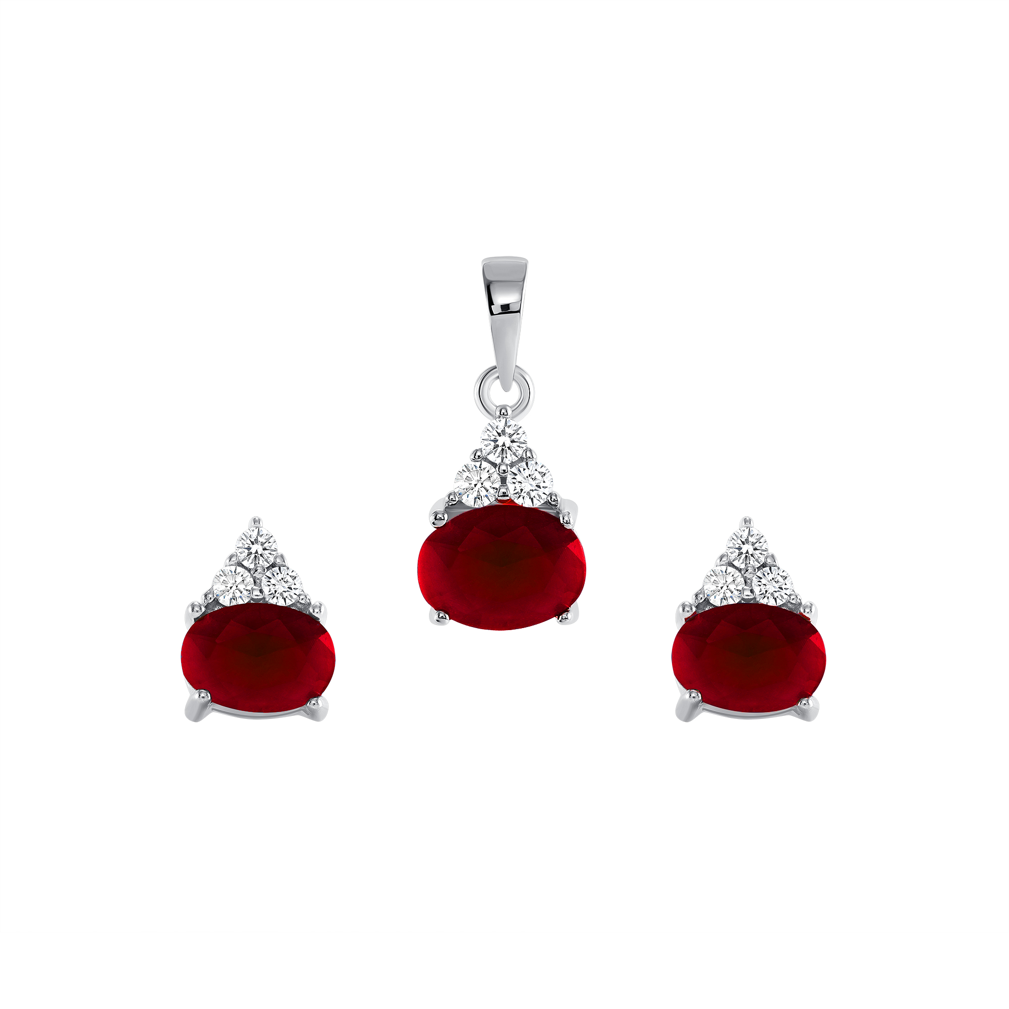 Silver 925 Rhodium Plated Oval Red Matte Cubic Zirconia Crown Glass Se ...