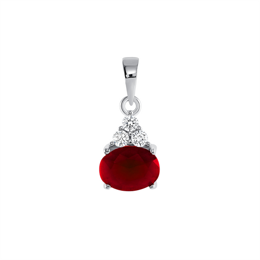 Silver 925 Rhodium Plated Oval Red Matte Cubic Zirconia Crown Glass Set. SETBP13791RED