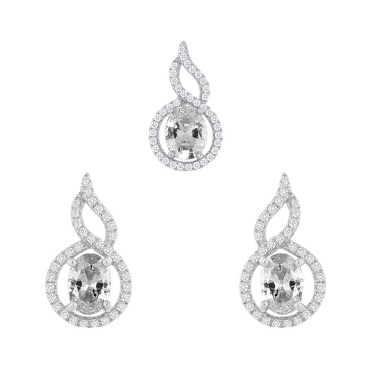 Silver 925 Rhodium Plated Clear Cubic Zirconia Twist Halo Set. SETBP14431CLR