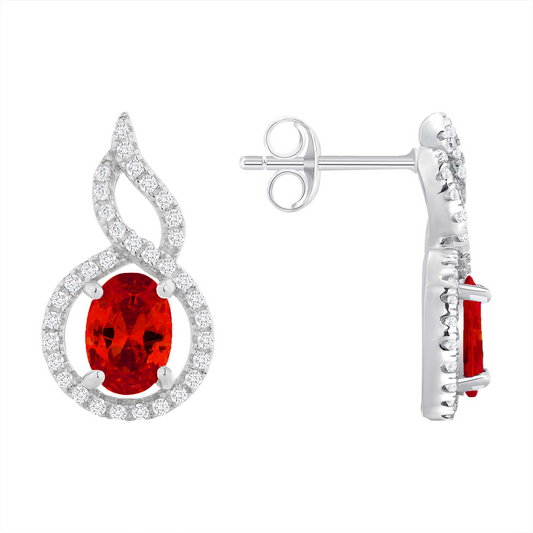 Silver 925 Rhodium Plated Red Ruby Cubic Zirconia Twist Halo Set. SETBP14431RED