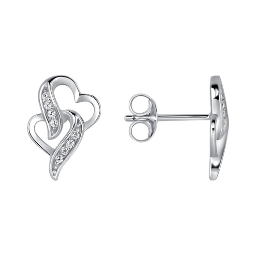 Silver 925 Rhodium Plated Clear Cubic Zirconia Interlocked Hearts Set. SETBP14626
