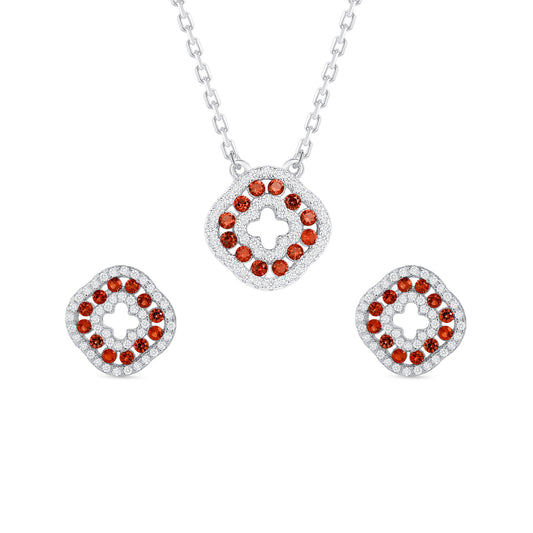 Silver 925 Rhodium Plated Round Amethyst Red Cubic Zirconia Set. SETDGN1298RED