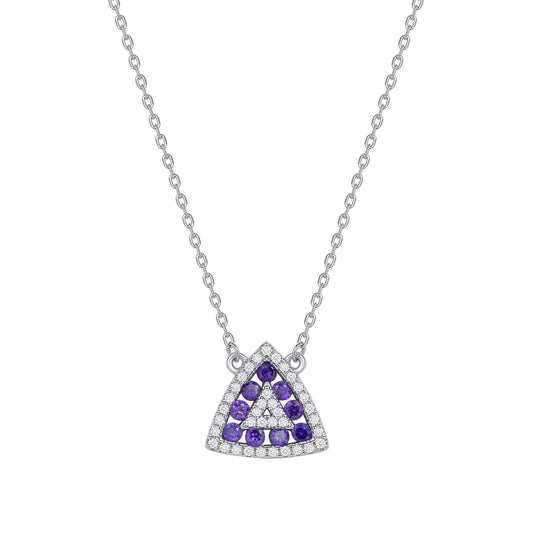 Silver 925 Rhodium Plated Triangle Shape Amethyst Violet Cubic Zirconia Set. SETDGN1300AMY