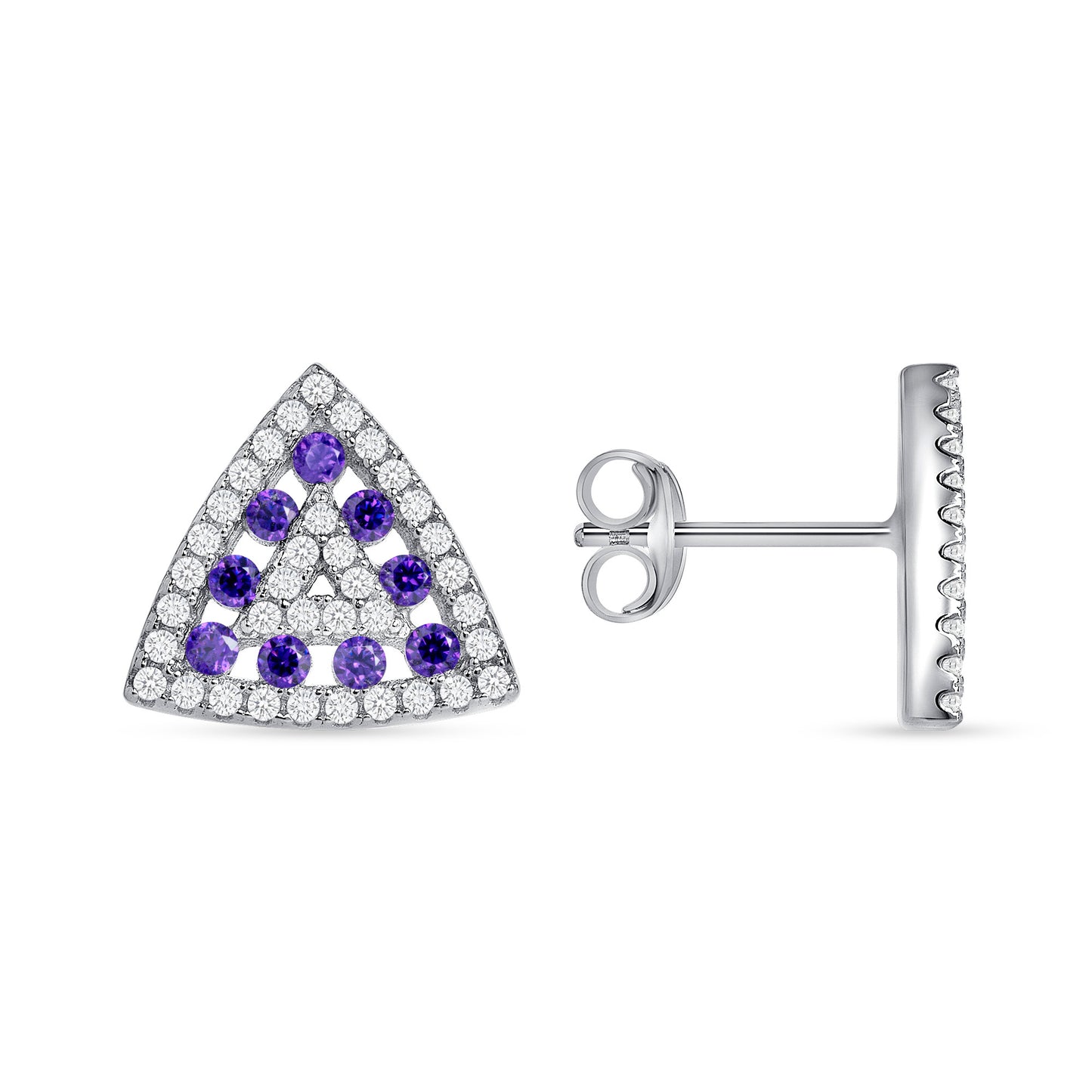 Silver 925 Rhodium Plated Triangle Shape Amethyst Violet Cubic Zirconia Set. SETDGN1300AMY