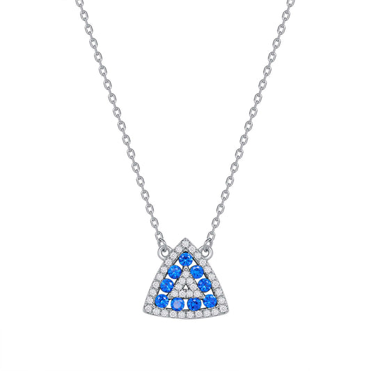 Silver 925 Rhodium Plated Triangle Shape Sapphire Blue Cubic Zirconia Set. SETDGN1300BLU