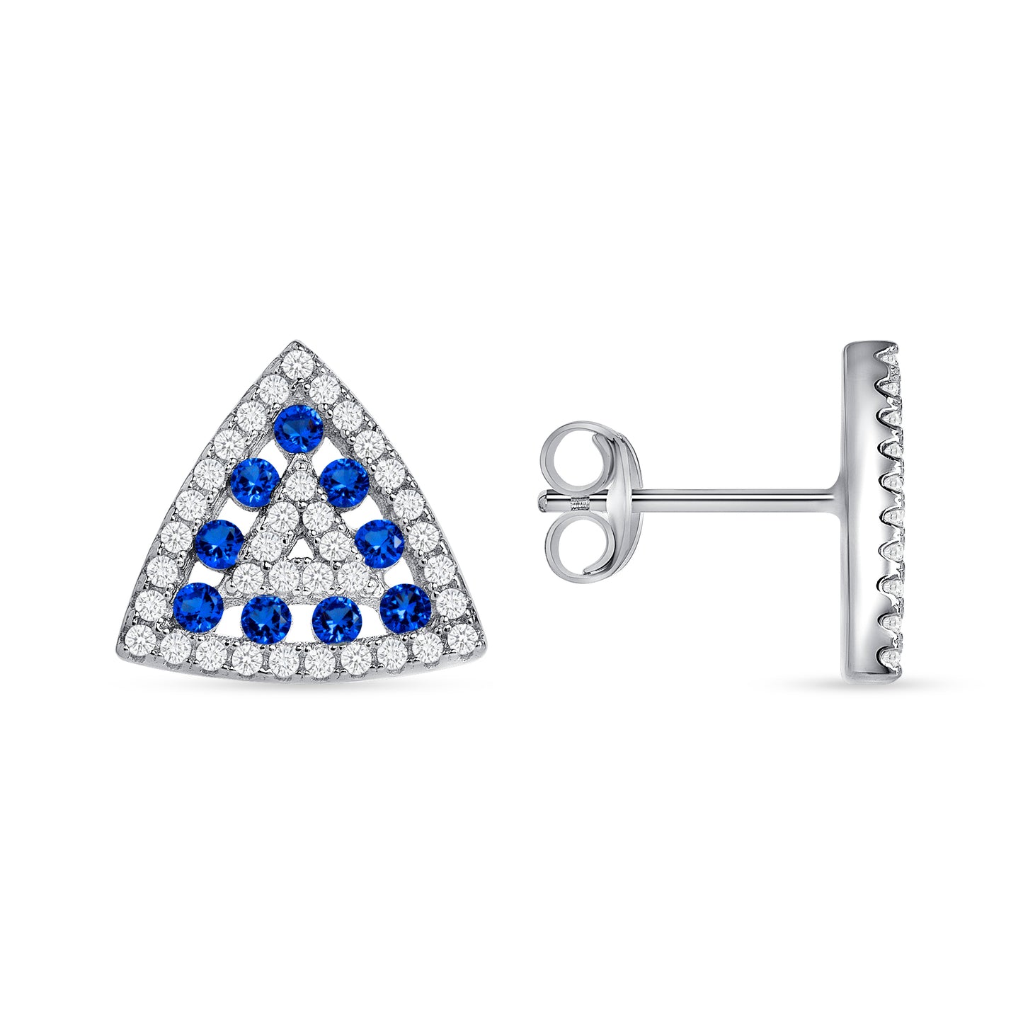 Silver 925 Rhodium Plated Triangle Shape Sapphire Blue Cubic Zirconia Set. SETDGN1300BLU