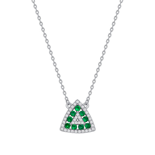 Silver 925 Rhodium Plated Triangle Shape Emerald Green Cubic Zirconia Set. SETDGN1300GRN