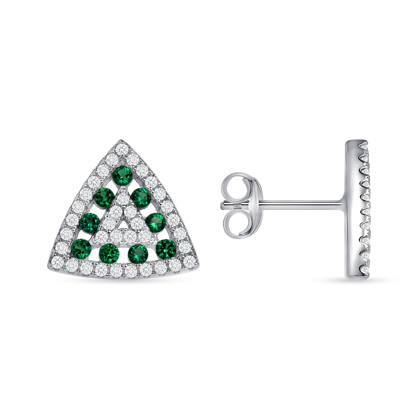 Silver 925 Rhodium Plated Triangle Shape Emerald Green Cubic Zirconia Set. SETDGN1300GRN