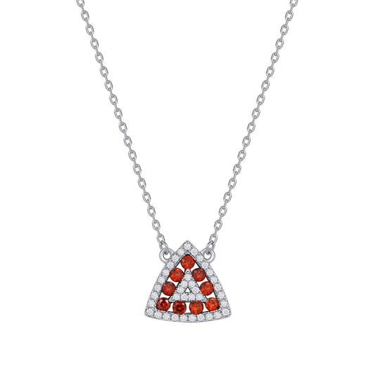 Silver 925 Rhodium Plated Triangle Shape Ruby Red Cubic Zirconia Set. SETDGN1300RED