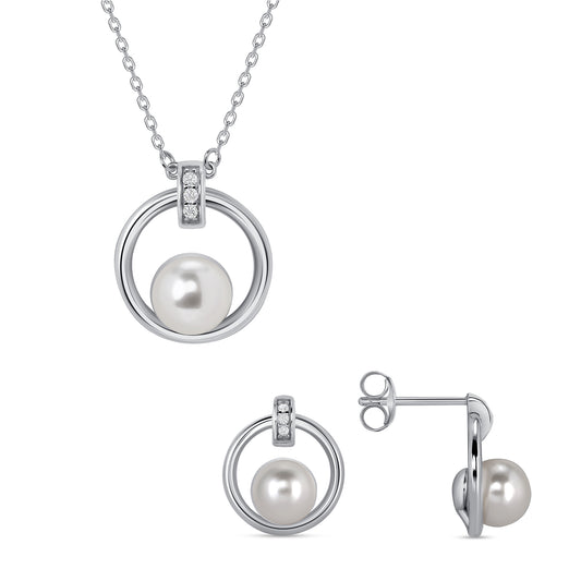 Silver 925 Rhodium Plated White Pearl Set. SETDGN1406RHD
