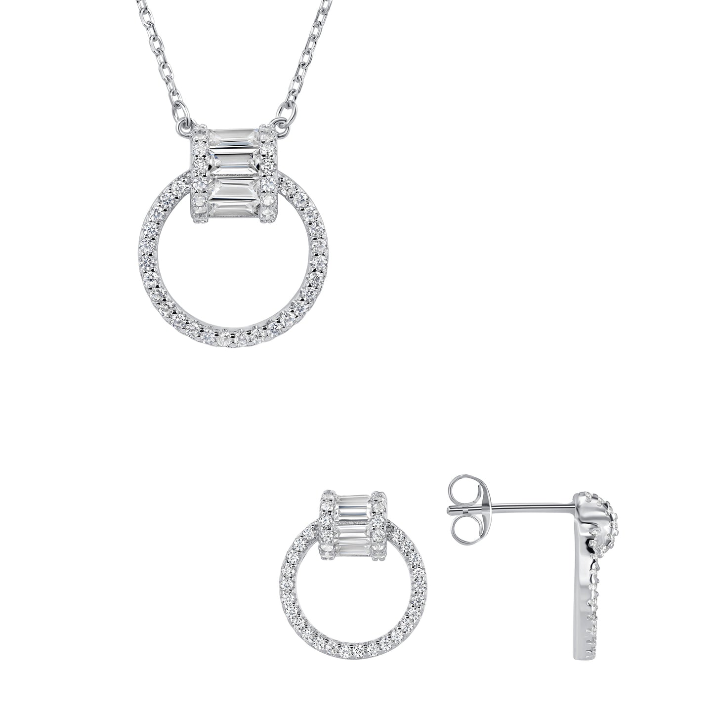 Silver 925 Rhodium Plated Round Shape Set. SETDGN1409CLR