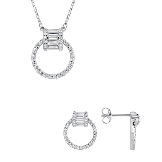 Silver 925 Rhodium Plated Round Shape Set. SETDGN1409CLR