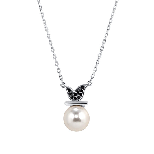 Silver 925 Rhodium Plated White Shell Pearl Black Cubic Zirconia Set. SETDGN1427BLK