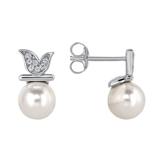 Silver 925 Rhodium Plated White Pearl Set. SETDGN1427CLR