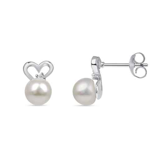 Silver 925 White Pearl Cubic Zirconia Heart Set. SETDGP1797
