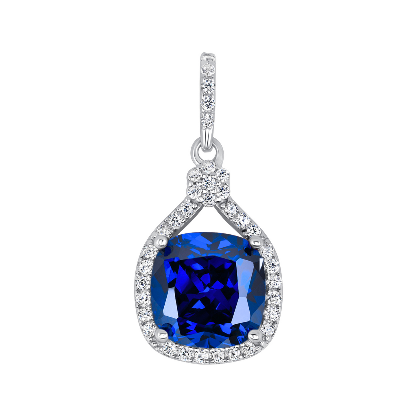 Silver 925 Rhodium Plated Blue Sapphire Cubic Zirconia Square Shape Set. SETDGP1857BLU