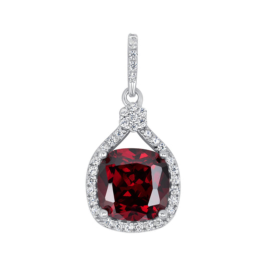 Silver 925 Rhodium Plated Red Garnet Cubic Zirconia Square Shape Set. SETDGP1857RED