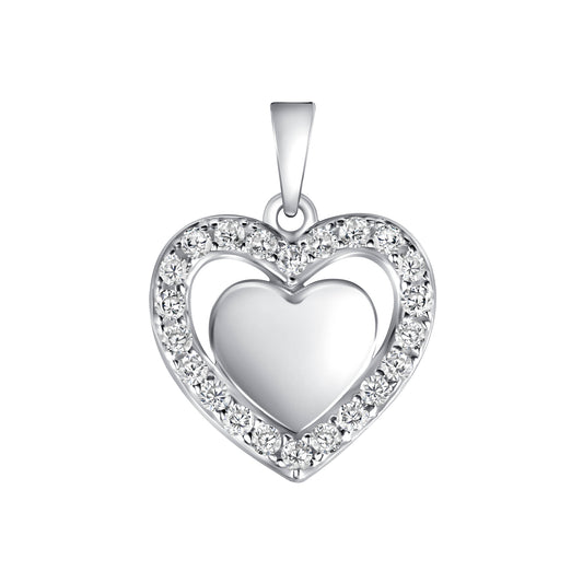 Silver 925 Rhodium Plated Double Heart Cubic Zirconia Set. SETDGP1880RHD