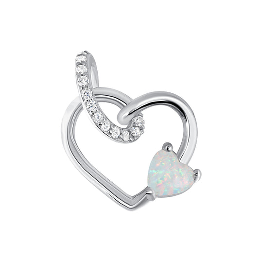 Silver 925 Rhodium Plated White Opal Cubic Zirconia Two Hearts Shape Set. SETDGP1885