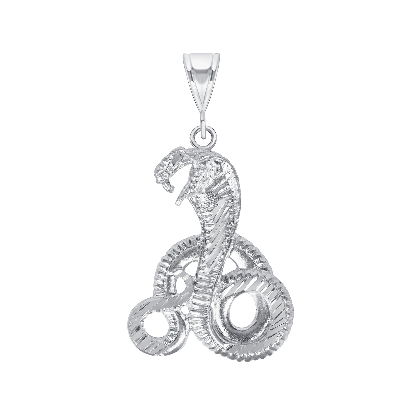 Silver 925 Cobra Snake Diamond Cut Facing Side Small Pendant. SNAKE01-S