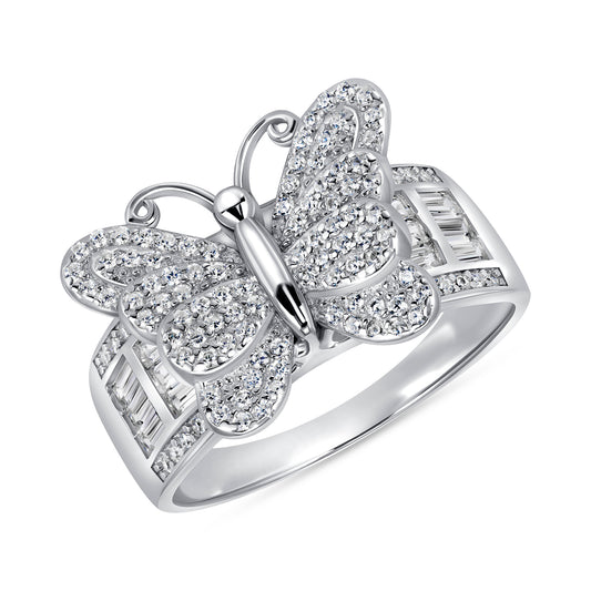 Silver 925 Rhodium Plated Clear Micro Pave Cubic Zirconia Heart Ring. SQR00324S