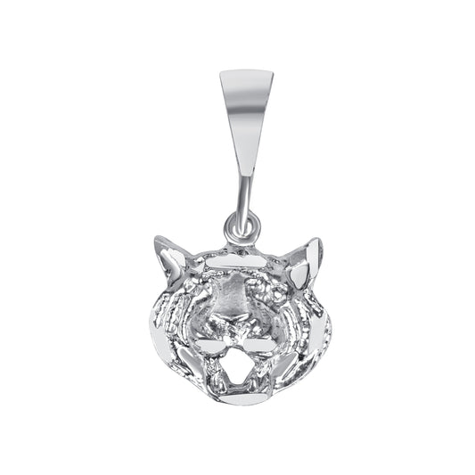 Silver 925 Tiger Head with Teeth Diamond Cut Pendant. TIGER01