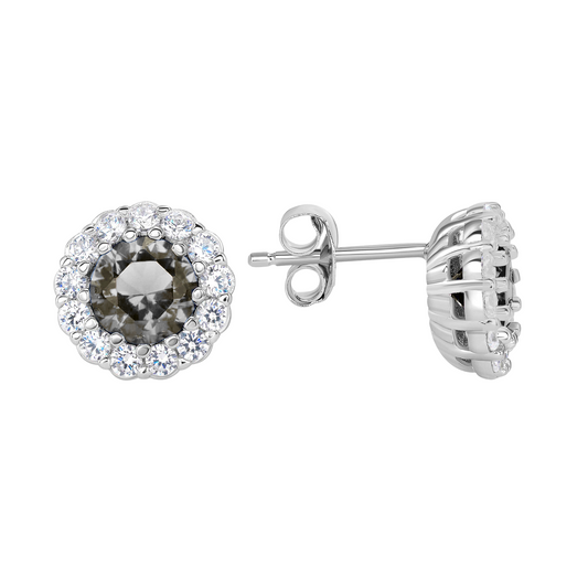 Silver 925 Rhodium Plated Clear Cubic Zirconia Round Stud Earring. BE10708CLR