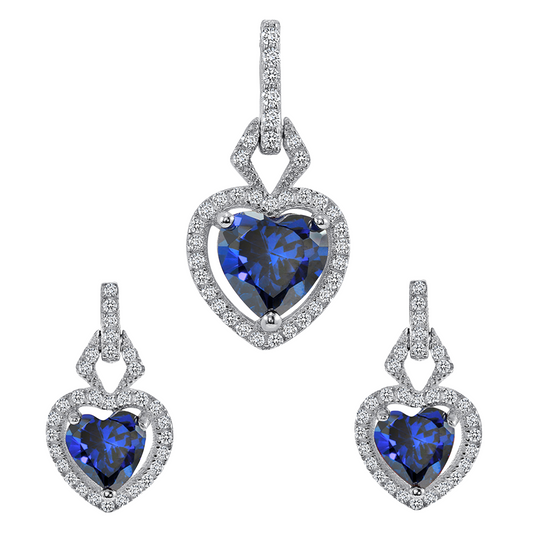 Silver 925 Rhodium Plated Blue Heart Shape Set. SETBP14441BLU