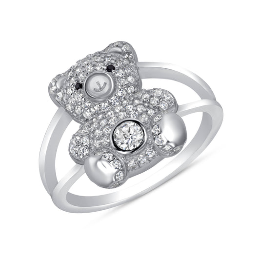 Silver 925 Rhodium Micro Pave Cubic Zirconia Teddy Bear / YR230211-RD