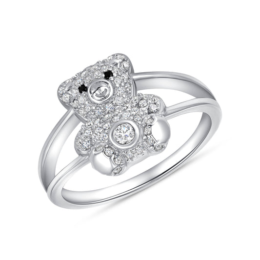 Silver 925 Rhodium Micro Pave Cubic Zirconia Teddy Bear / YR230213-RD