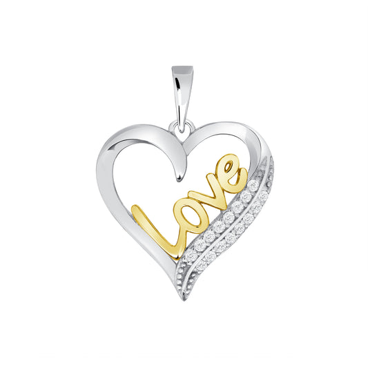 Silver 925 Two Tone Gold Plated Cubic Zirconia Heart Love Pendant. BP15254