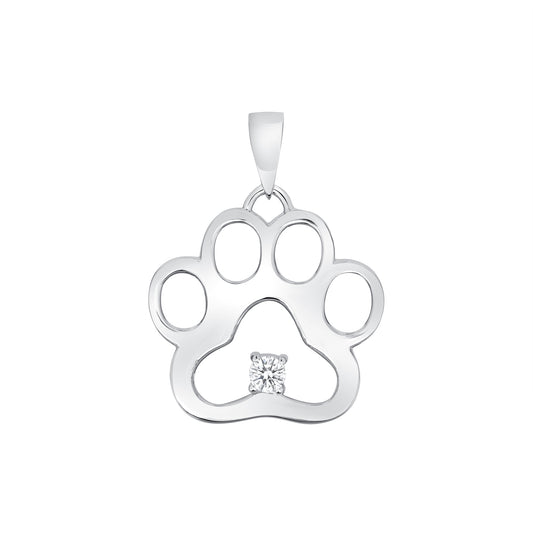 Silver 925 Rhodium Plated Cubic Zirconia Paw Print Pendant. BP3104