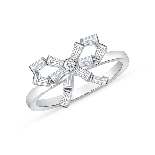 Silver 925 Rhodium Plated Multiple Clear Cubic Zirconia Ribbon Ring. BR15323