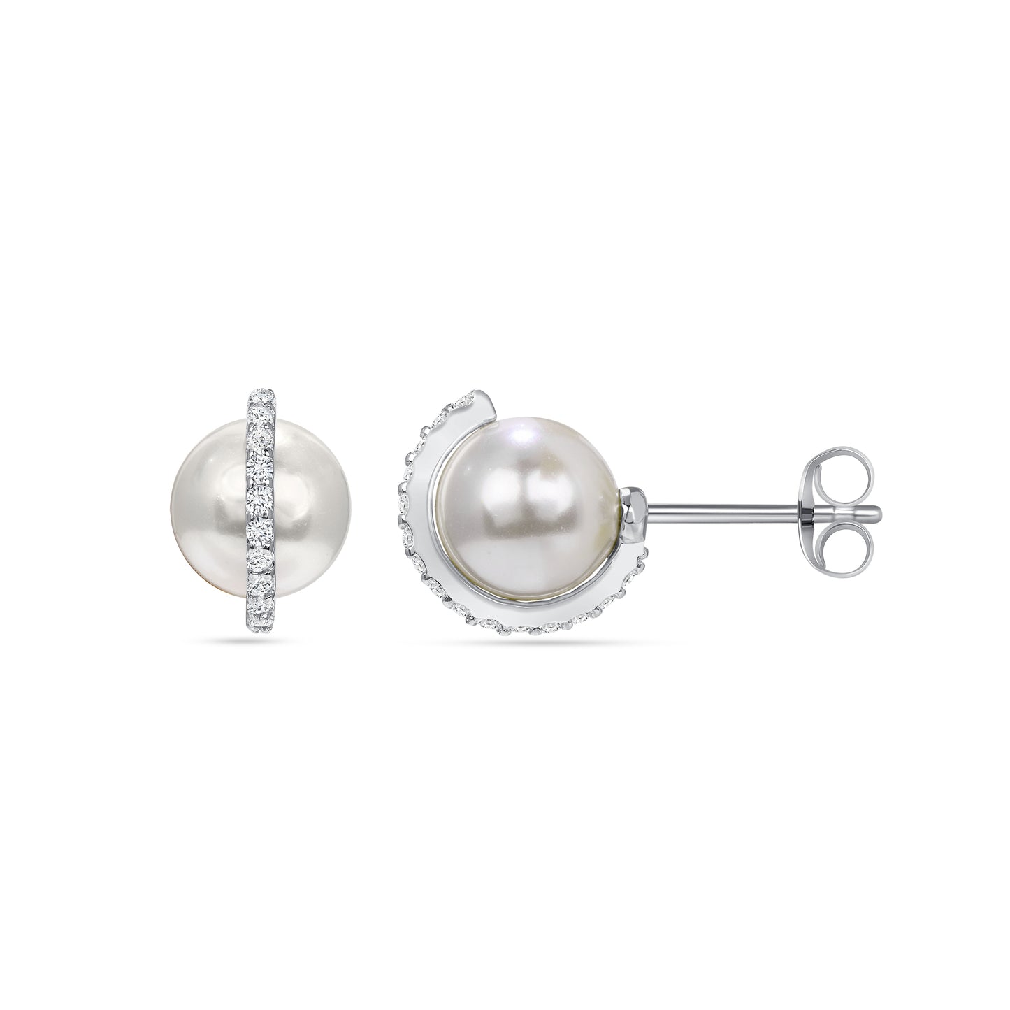 Silver 925 Rhodium Plated White Shell Pearl Cubic Zirconia Earrings. DGE2092