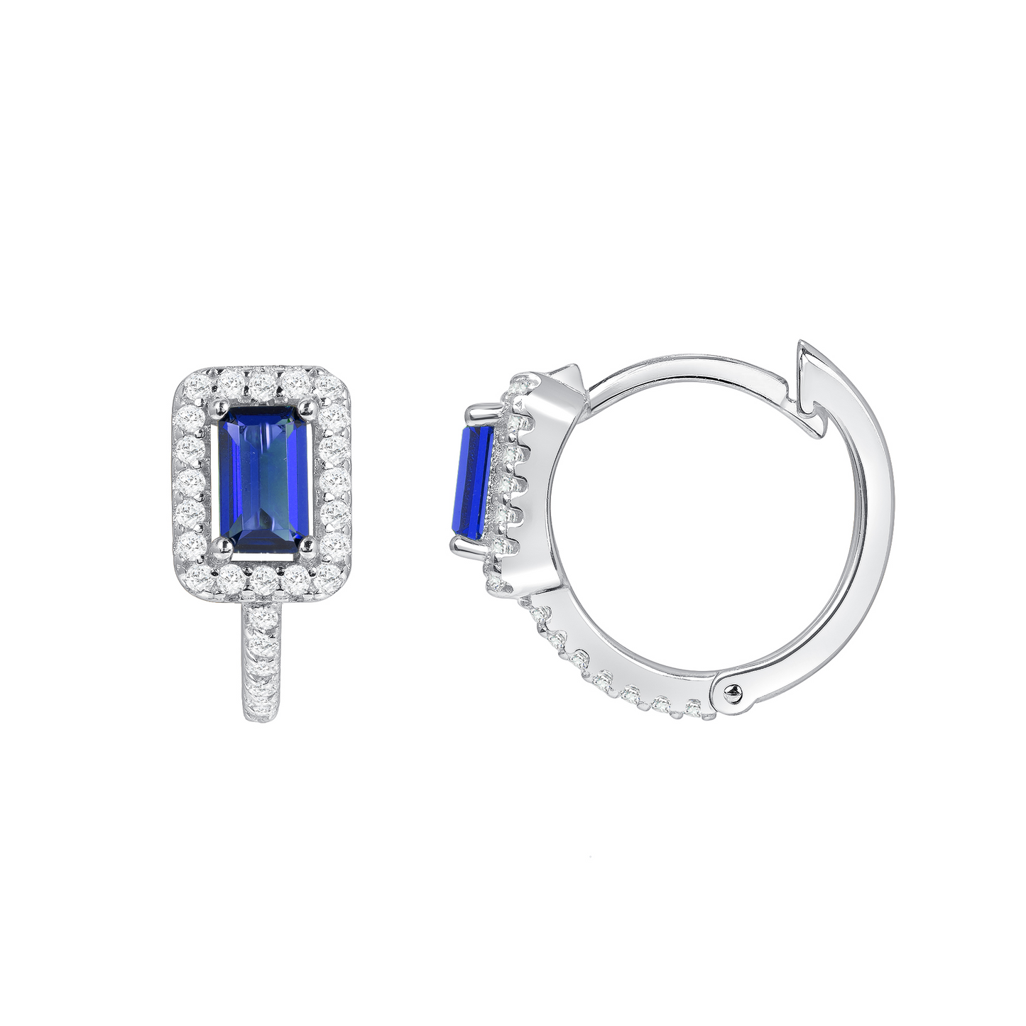 Silver 925 Rhodium Plated Blue Sapphire Cubic Zirconia Earring. DGE2331BLU