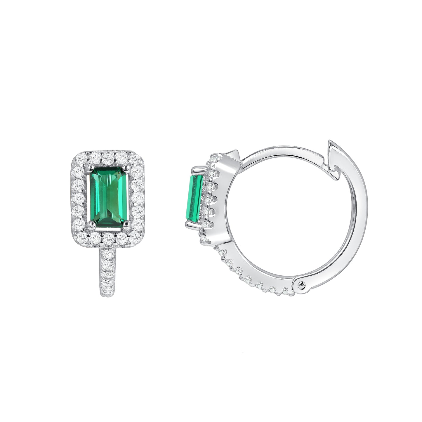 Silver 925 Rhodium Plated Emerald Cubic Zirconia Earring. DGE2331GRN